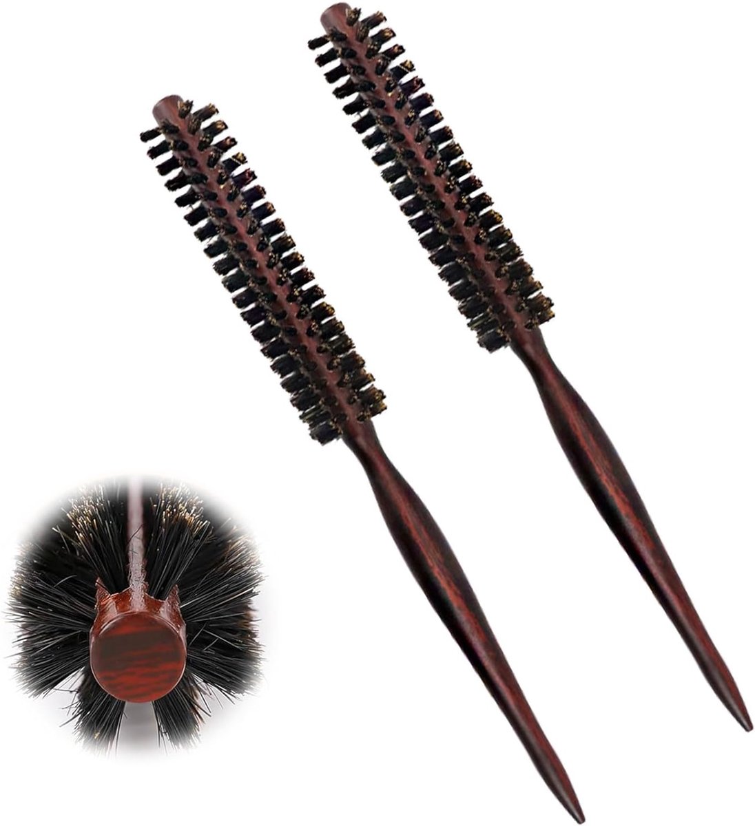 SnelShoppen - 2 Stuks Mini Borstel voor Baard en Haar, 2.8cm Ronde Borstel, Natuurlijke Wilde Zwijnenharen, Ideaal voor Föhnen, Krullen en Stijl, Perf