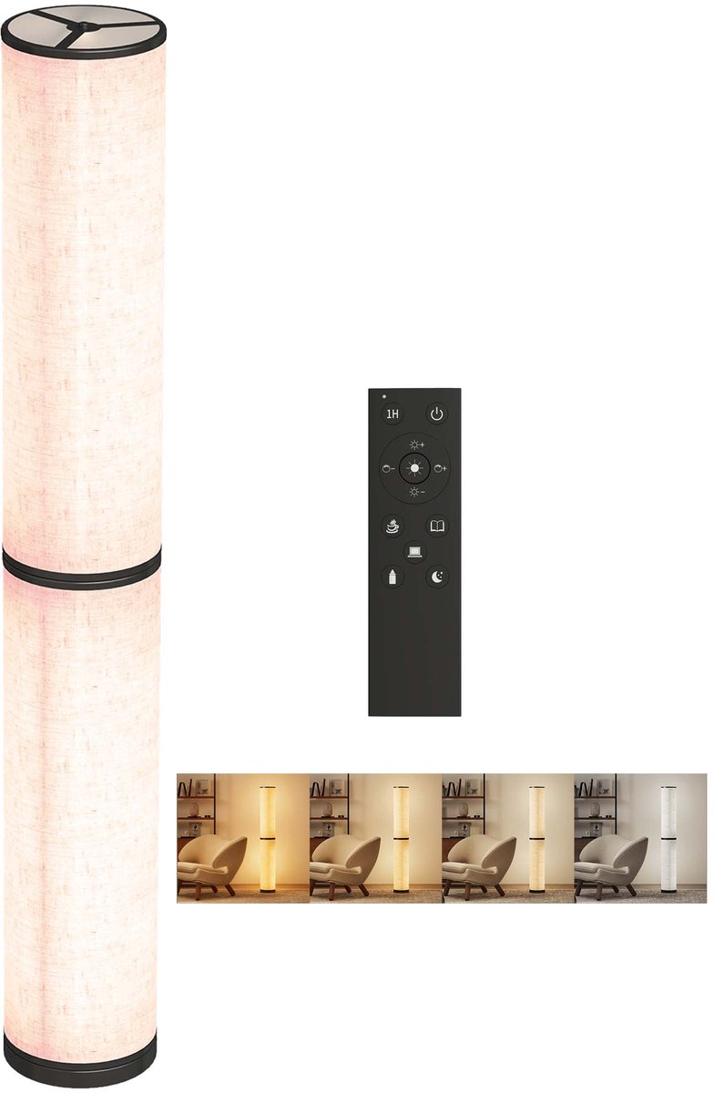 ECTEATOY® Vloerlamp LED Dimbaar met Afstandsbediening - Staande Lamp Woonkamer - Magnetische Controller - Beige - Ø20x135cm