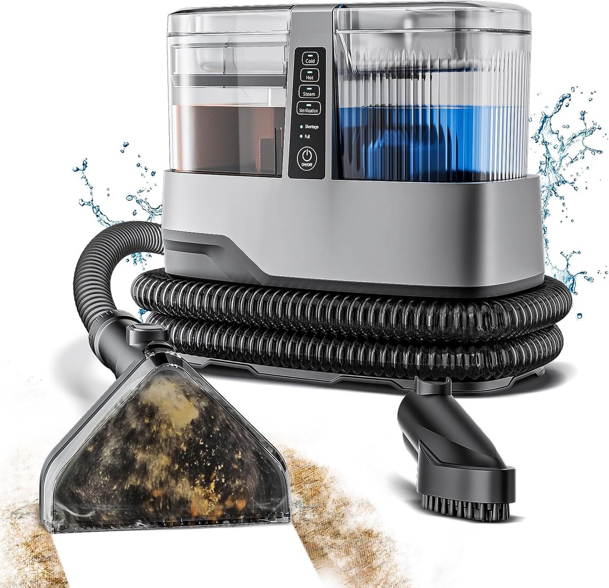 SnelShoppen - EQ Carpet Cleaner Pro - Krachtige 17.000 kPA Vlekkenreiniger met 1,5 m Slang, 4 m Snoer, Zelfreinigende Functie & 500 ml Reinigingsoplos
