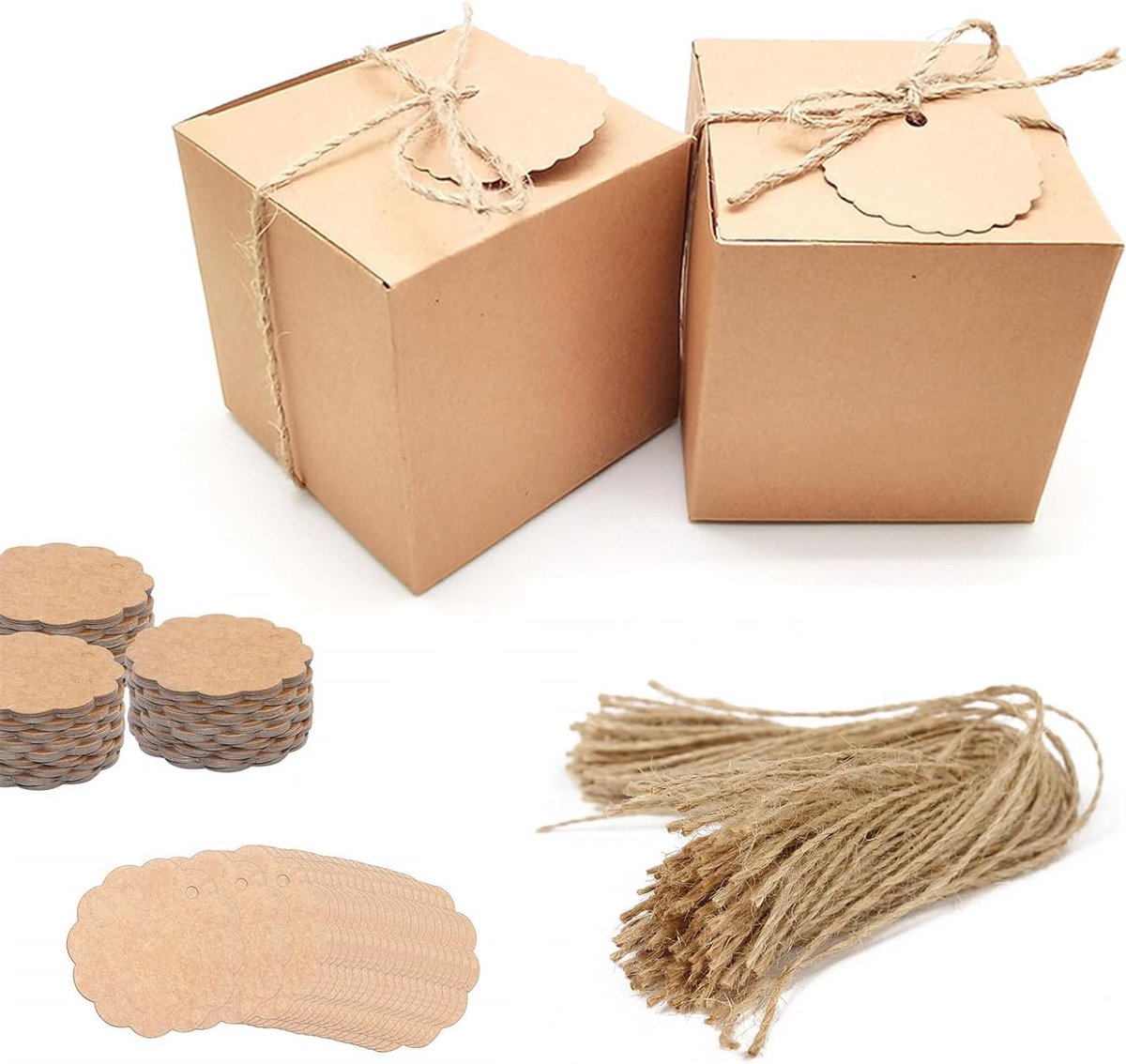 SnelShoppen - 50 Stuks Kraftpapier Geschenkdoosjes 7x7x7 cm - Duurzame Kraftpapieren Dozen voor Verjaardagsfeesten, Bruiloften, Feesten, Decoratie, DI