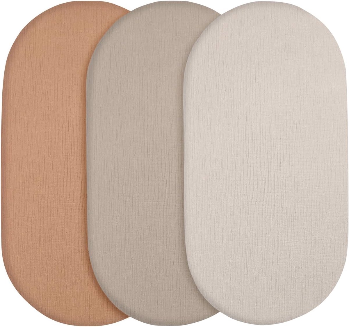 SnelShoppen - 3x Kinderwagenvellen 80x40 cm, 100% Katoen, Ademend Mousseline Laken voor Babybed, Bruin, Geschikt voor Ovale en Rechthoekige Matrassen