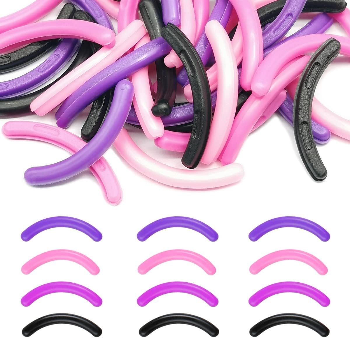 SnelShoppen - 40 Stuks Oogkruller Vervangpads - Zachte Rubber Pads voor Universele Wimperkruller - Inclusief Duidelijke Opbergdoos - Zwart, Paars, Roz