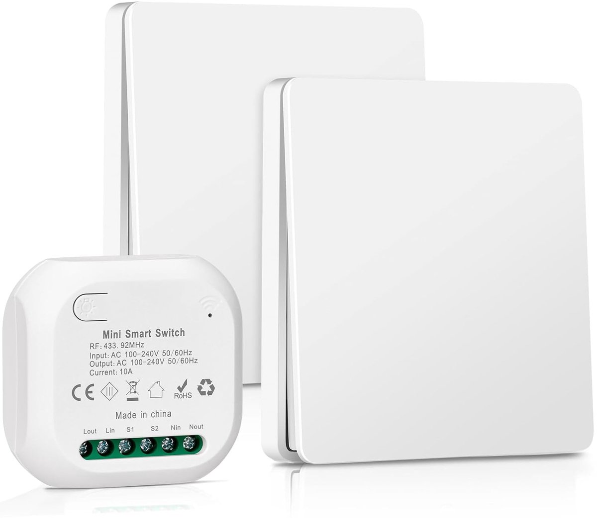 SnelShoppen - Wireless Switch Set - Batterijvrije Kinetische Draadloze Lichtschakelaar 230V - Waterproof, Geen Bedrading, Tot 200m Afstandsbediening