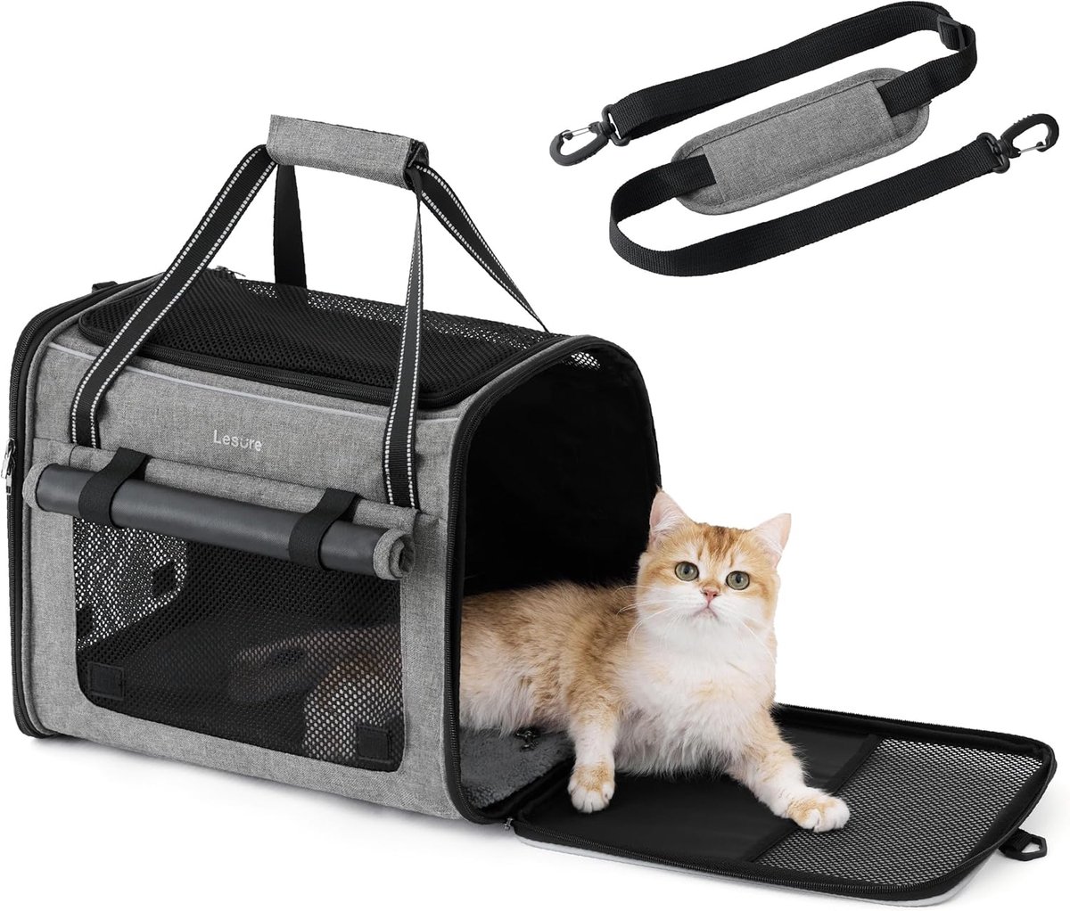 SnelShoppen - Vouwbare Kat Reistas - Stabiliteit, Zachte Zijden, Ademend Gaas, Autogordel, Schouderriem en Verwijderbare Mat voor Katten en Kittens -