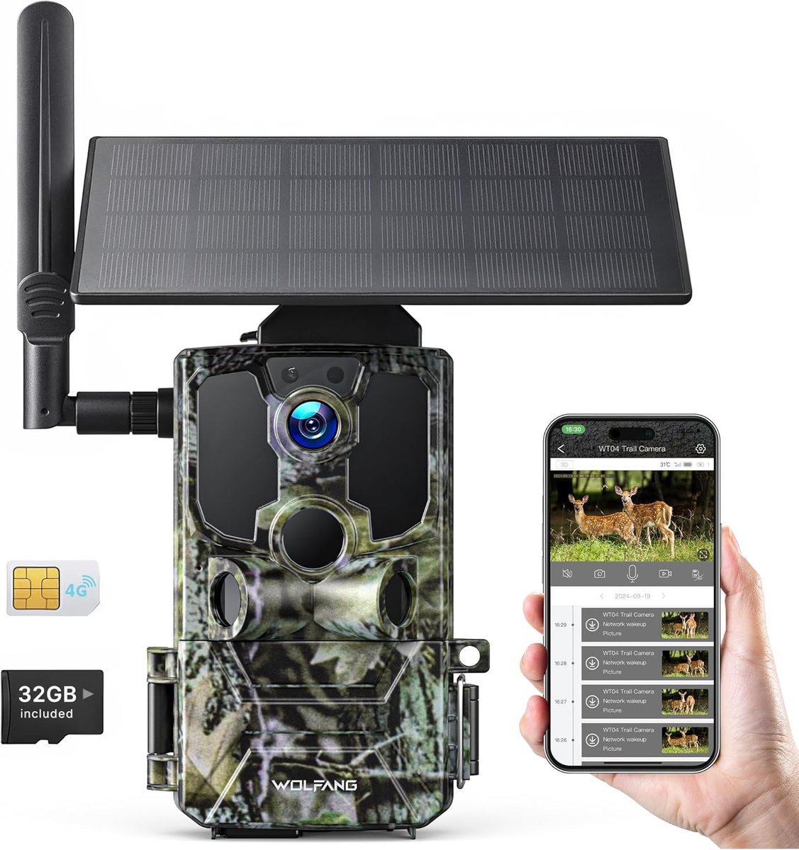 SnelShoppen - 4G Solar Powered Wildlife Camera - 2.5K HD Photo Trap met Pre-Installed SIM en SD Card, Waterproof, PIR Detectie, Ideaal voor Jacht en N