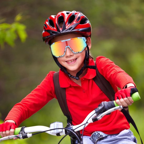 Lichtgewicht fietsbril, geschikt voor tieners, gepolariseerde lenzen, geschikt voor fietsen, tennis, rugby, hardlopen en andere sporten en buitenactiviteiten, UV400-bescherming (lichtblauw montuur, oranje pootjes). — afbeelding 5
