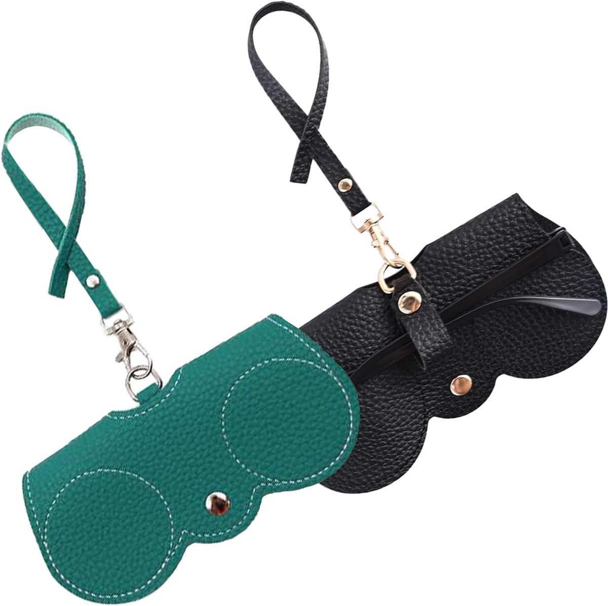 Leren Zonnebril Etui Set van 2, Draagbare Brilhouder voor Zonnebrillen, Ideaal voor Reizen en Outdoor Activiteiten met Drukknop en Polsbandje