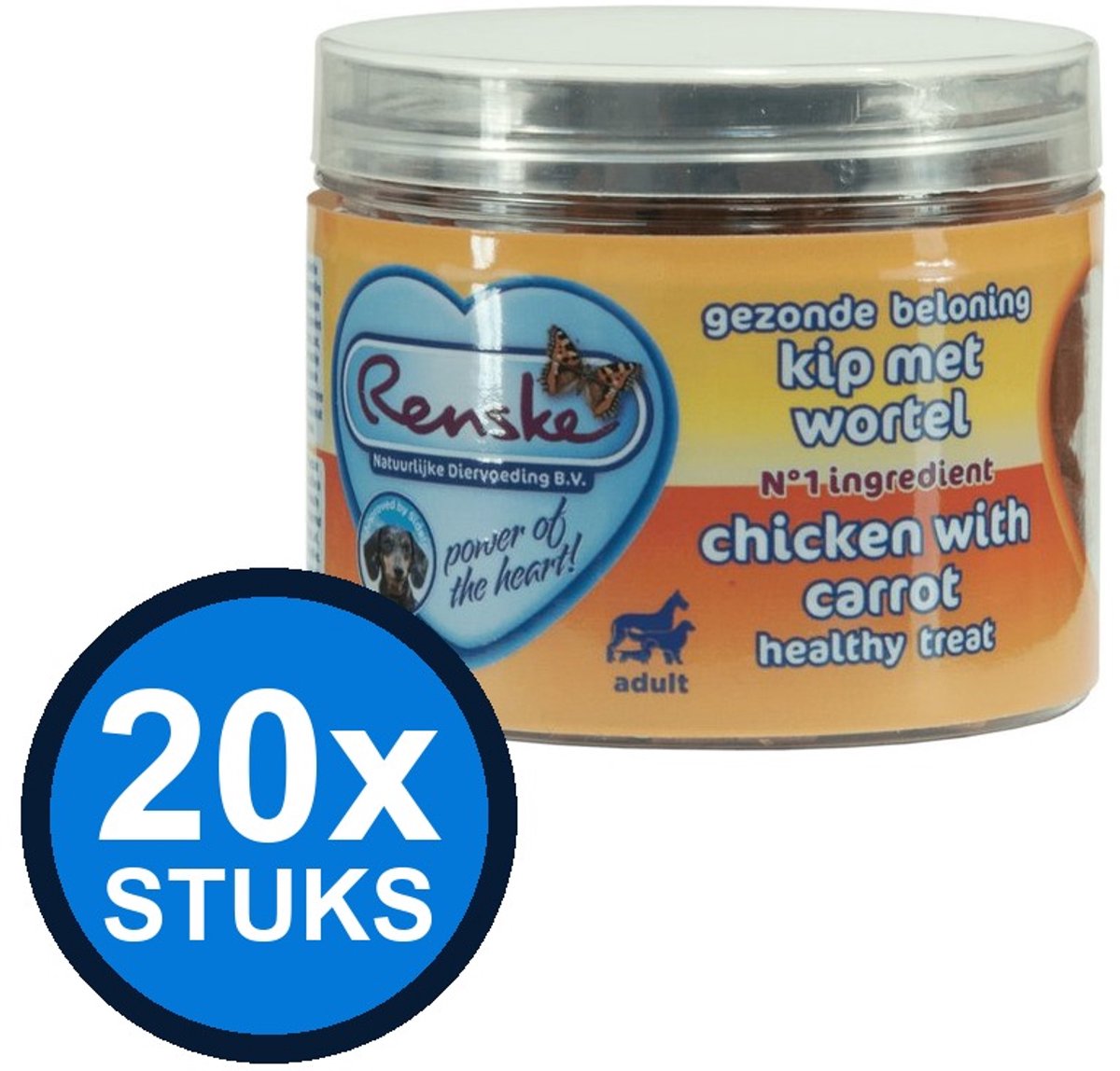 20x Renske - Gezonde beloning mini hartjes hond kip 100gr - Hondenvoer Snacks - 100 g