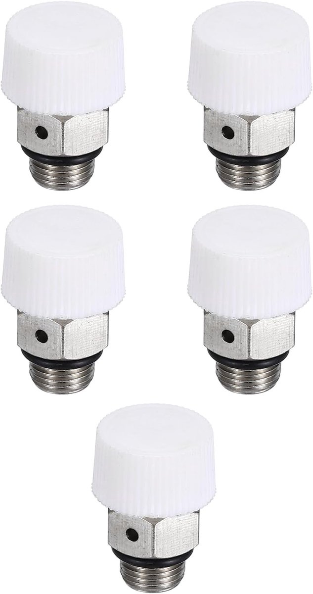 SnelShoppen - Radiator Ventiel Set - 5 Stuks - 1/8 Inch BSP Mannelijk - Messing Verchroomd - Geen Sleutel Vereist - Voor Huishoudelijk Gebruik - Zilve