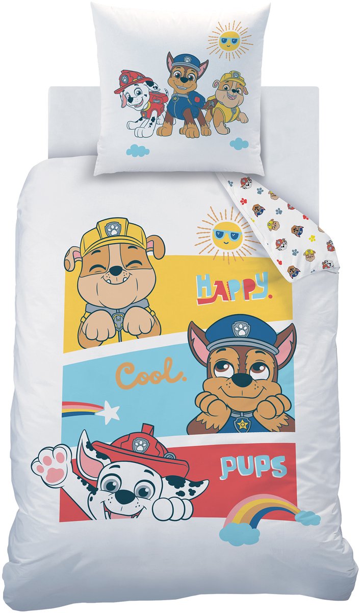 PAW Patrol Dekbedovertrek Happy - Eenpersoons - 140 x 200 cm - Katoen Wit