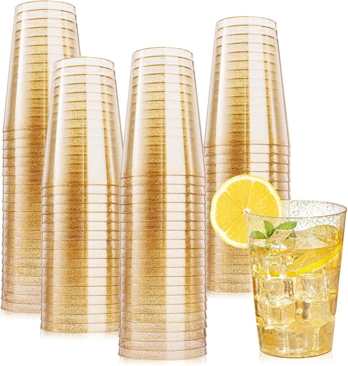 SnelShoppen - Plastic bekers met metallic glanzende coating 280 ml PS herbruikbare elegante wijnglazen voor champagne, bier, cocktail, martini, soda e