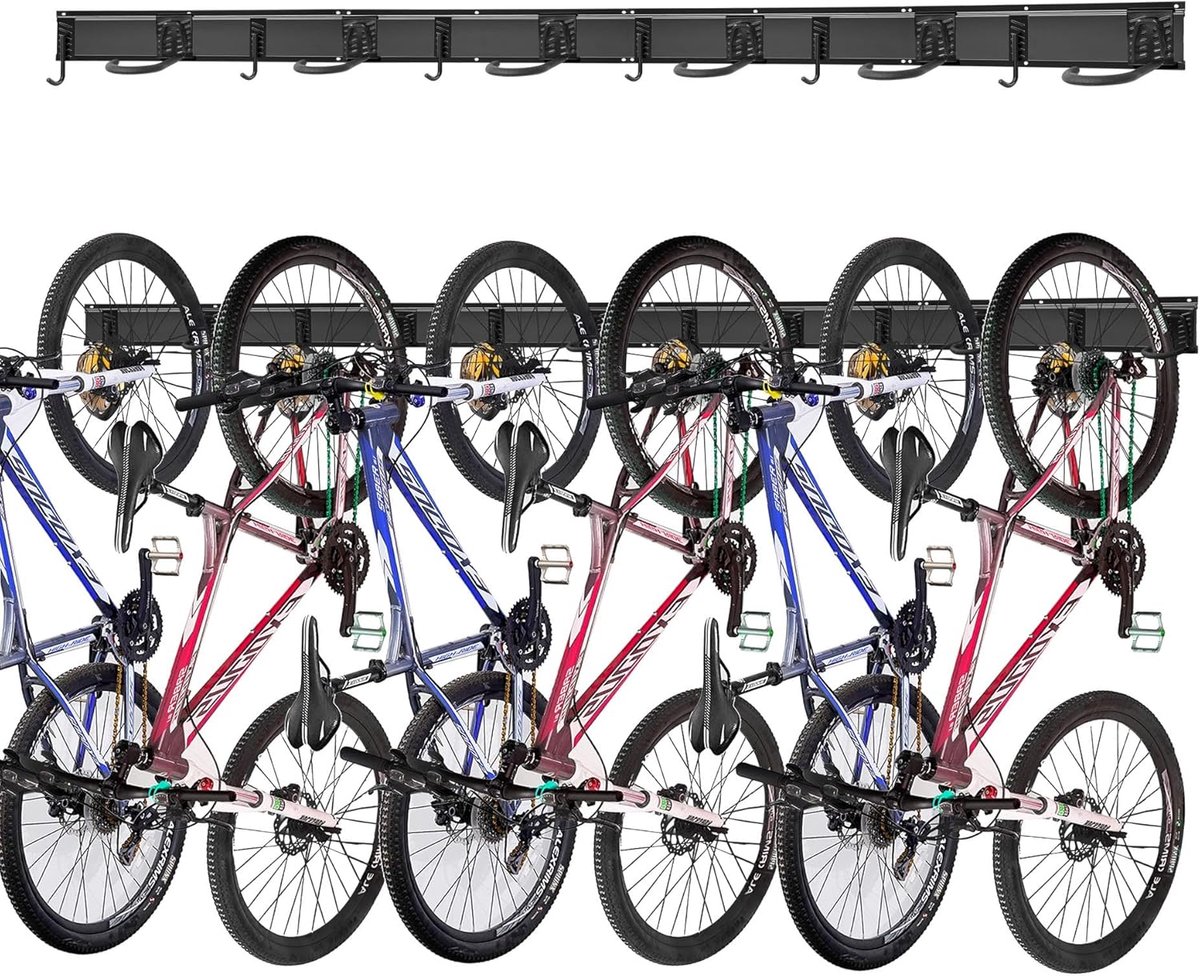 SnelShoppen - Fietsen Wandbeugel Verticaal - Verstelbare Fietshouder voor E-Bike, MTB en Racefiets - Robuust Staal - Voor 6 Fietsen en 3 Helmen - Ruim