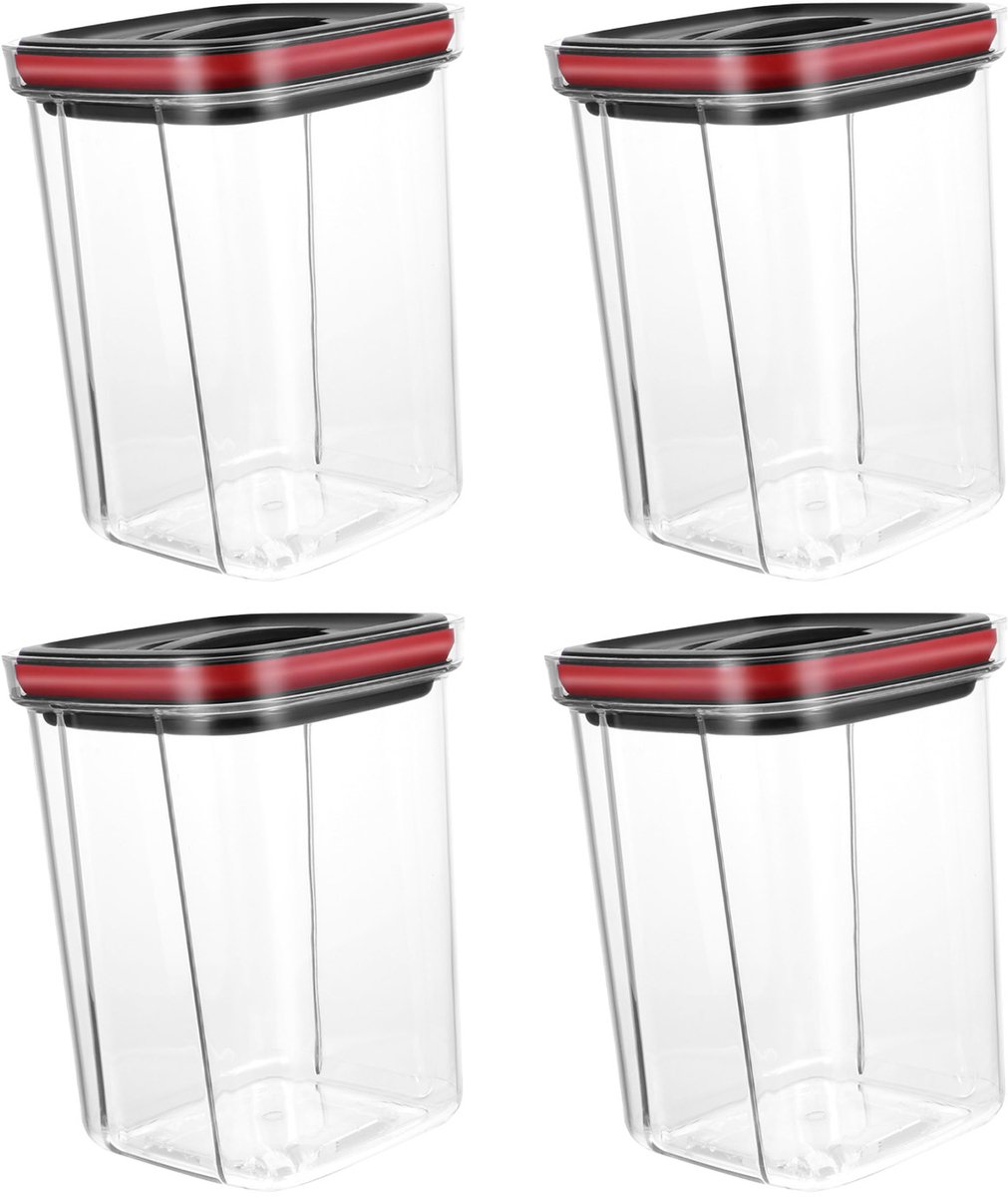 Opbergpotten - 4-pack - met deksels - 1300 ml - 11 cm breed - 15 cm hoog - Organizer - Voedselbewaarpotten - Luchtdichte voedselcontainers - Luchtdichte bewaardozen voor thuis - Snackbewaarpotten - Keukenorganisatie - Plastic - Zwart