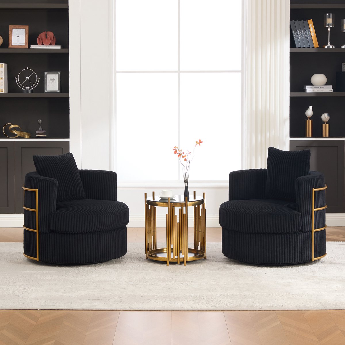 STILVORA Fauteuil - Set Van 2 - 360 Graden Draaibaar Met Verborgen Opbergruimte En Armleuningen - Voor Woonkamer En Slaapkamer - Zwarte Stof