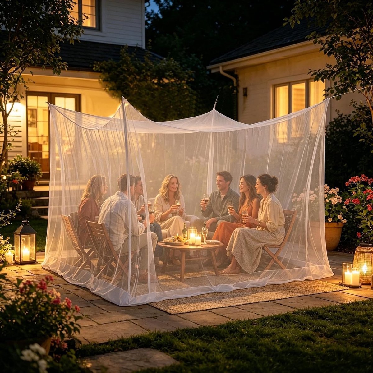 Ulisem - Buiten insectengaas - 3x3x2.5 m pop-up klamboe - Beschermt tegen muggen en vliegen - Ruimte voor bed en tafel - Ademend materiaal - Inklapbaar frame voor opslag - Lichtgewicht en draagbaar - Voor tuin en kamperen - Wit