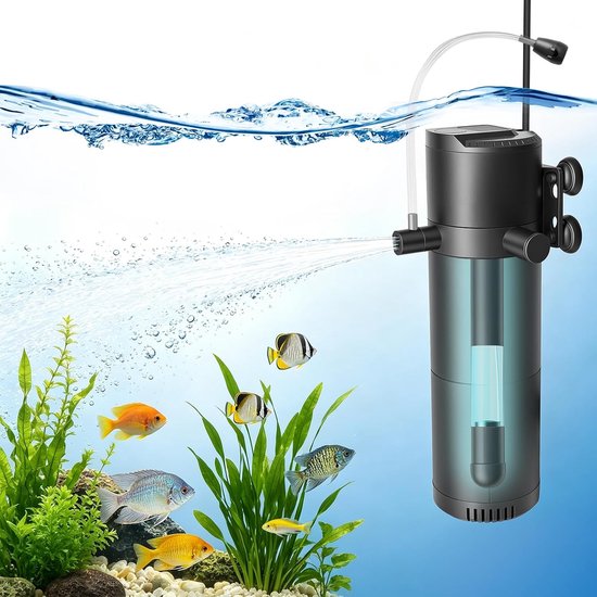 SnelShoppen - Binnenfilter Aquarium 5-in-1 met UV Sterilisator en Timer, Instelbare Filterpomp 500 l/u voor Zoet- en Zeewater, Geschikt voor Aquaria v