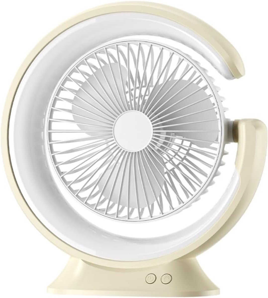 Mini Schommelventilator - Elektrische Bureauventilator - Meerdere Windstanden - voor Kleine Ruimtes - 2400mAh - Beige