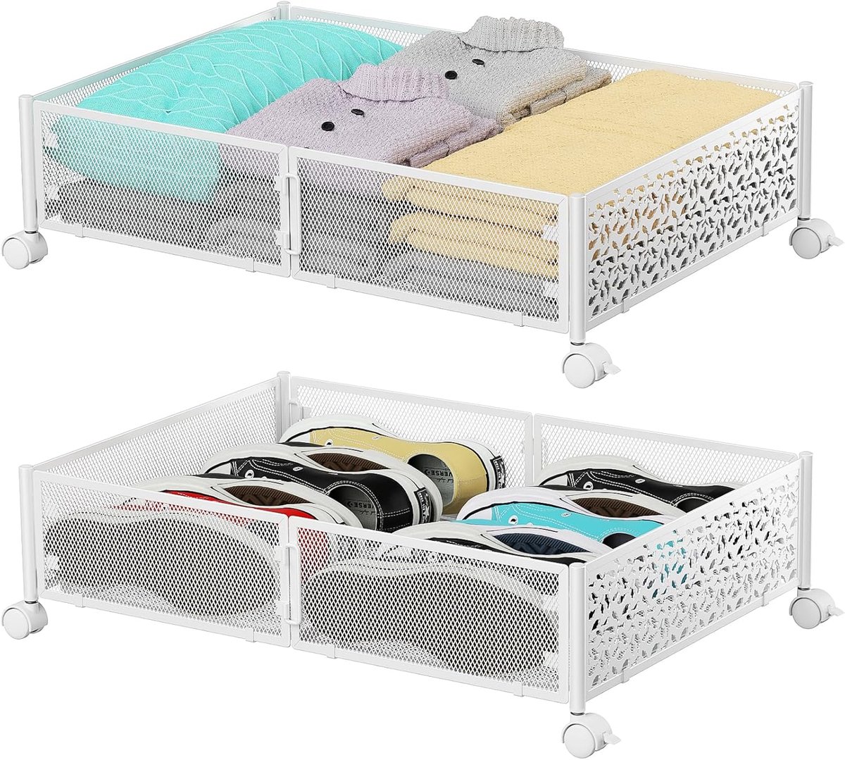 SnelShoppen - PHINOX Underbed Opbergdozen Set van 4, Vouwbare Metalen Onderbed Kist voor Kledingopslag, Zwart, Gereedschapsvrij, Open Ontwerp voor Gem