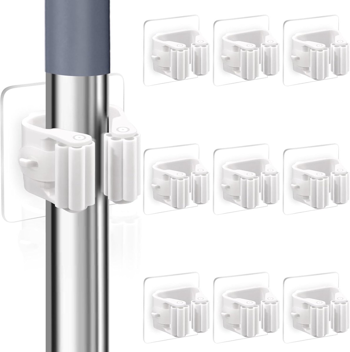 SnelShoppen - 10x Broom Holder Wandbevestiging, Zelfklevend Mop Houder, ABS Materiaal, Stijlvol Wit, Sterk en Duurzaam, Geen Boren Nodig, Voor Badkame