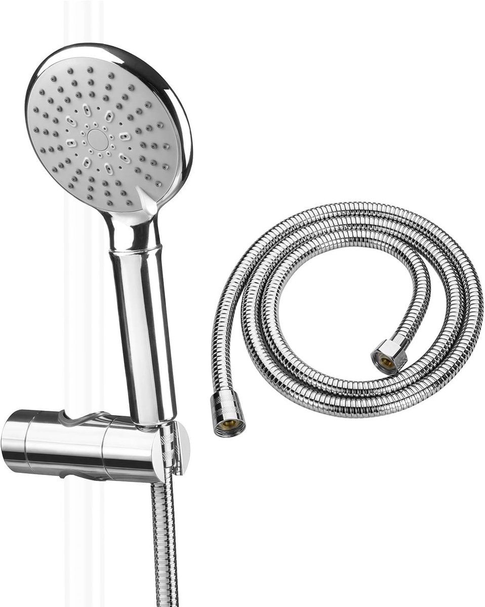 SnelShoppen - Douchekop Set met Slang en Douchekophouder - Universele Bevestiging met 5 Instelbare Sproeimodi - Verchroomd - Geschikt voor 18-25 mm O.