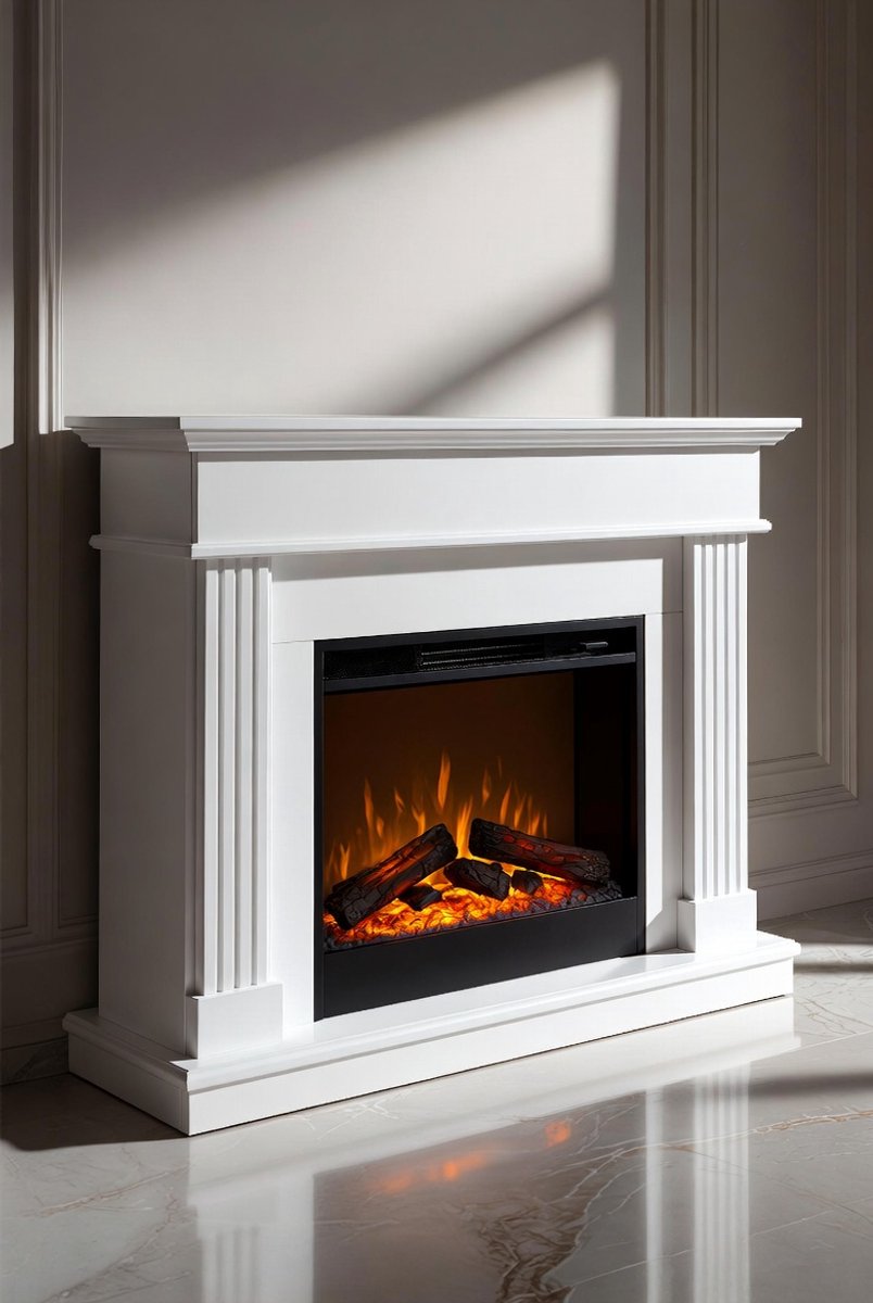 Albion Royal Luxe Elektrische Sfeerhaard met Verwarming 1800W – Vrijstaande Open Haard met 3D Vlameffect, LED Verlichting, Afstandsbediening, Thermostaat, Timer & Knettergeluid – WitMedahomestore