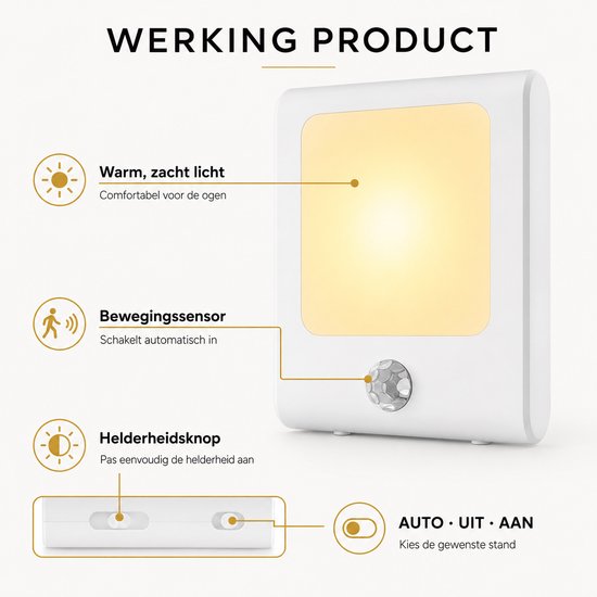Lueas® - 2 x stopcontact lampje met bewegingssensor - plugin ledlamp - Nachtlampje - Kinderlampje - warm licht - dimbaar van Lueas — afbeelding 2
