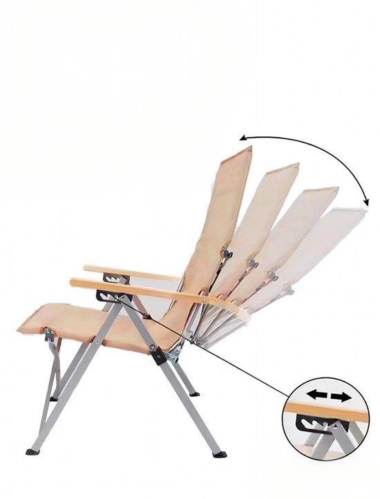 Campingstoel - Strandstoel - Vissersstoel - Visstoel - Rugleuning - Opvouwbare stoel - Beige - Hoogte 96cm - Verstelbaar — afbeelding 3