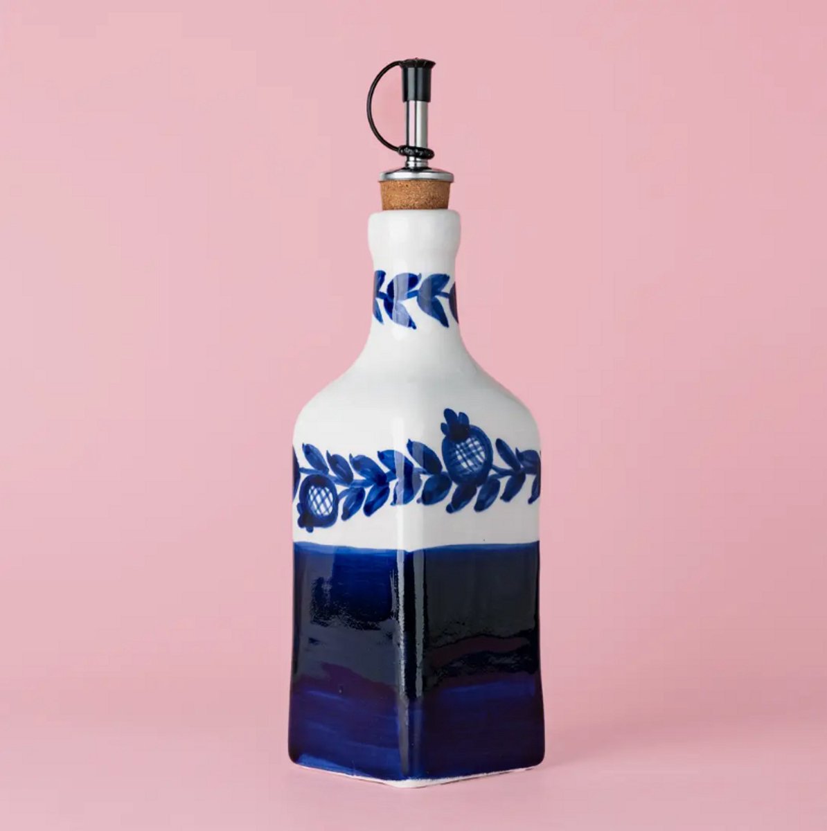Olijfolie dispenser - Costa Azul - Spaans - Handgemaakt - 475ml - Keramiek - Blauw - Wit - Keuken - Koken - Bakken - Olijf - Fles