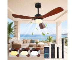 MUPOO hout Plafondventilator met Verlichting 106 cm -Stille DC Motor- Zomer- en Winterstand & Dimbare-APP & Afstandsbediening -6 Snelheden & Timer- Houten Bladen- plafonniere met ventilator voor Slaapkamer & Woonkamer