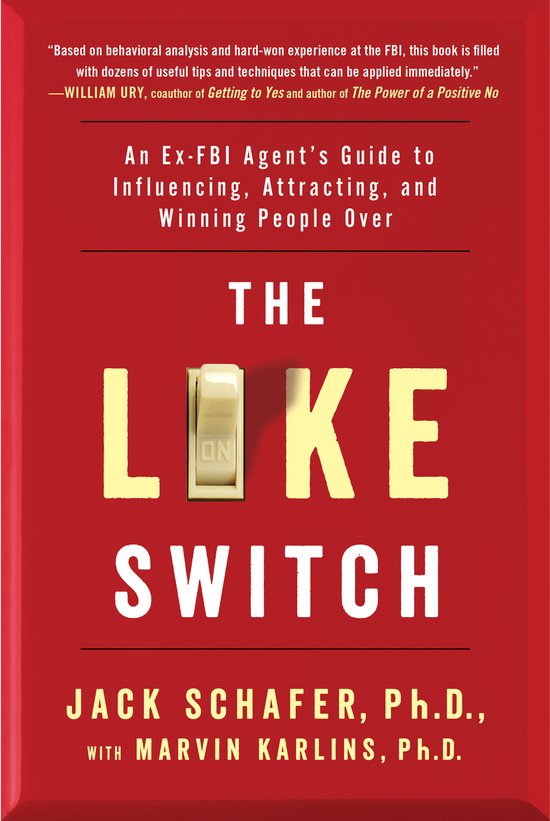 Boek 'The Like Switch' in het rood met een aan/uit schakelaar als letter 'I'.