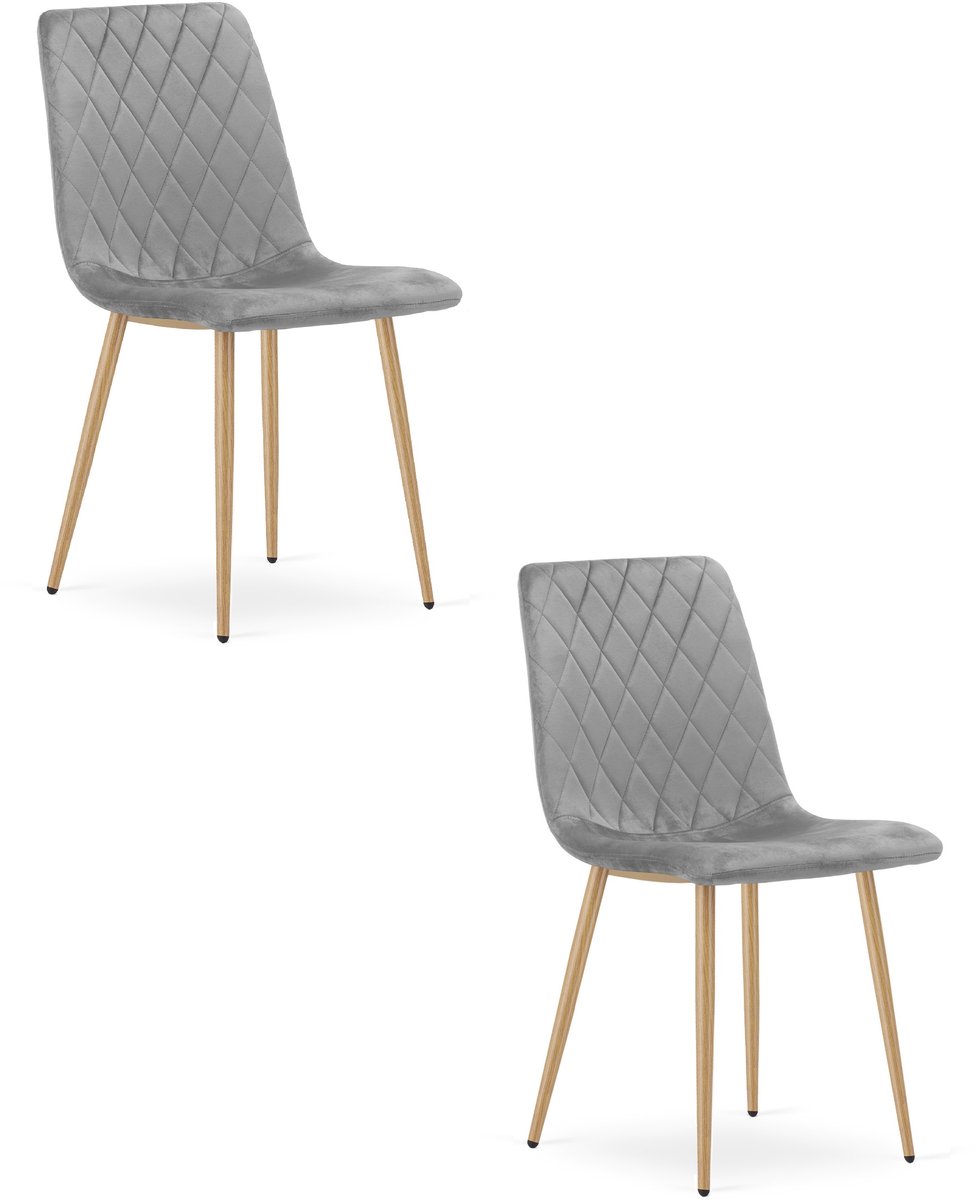 LEOBERT Set van 2 eetkamerstoelen TURIN - Lichtgrijs fluweel - Eikenlook poten - Modern design