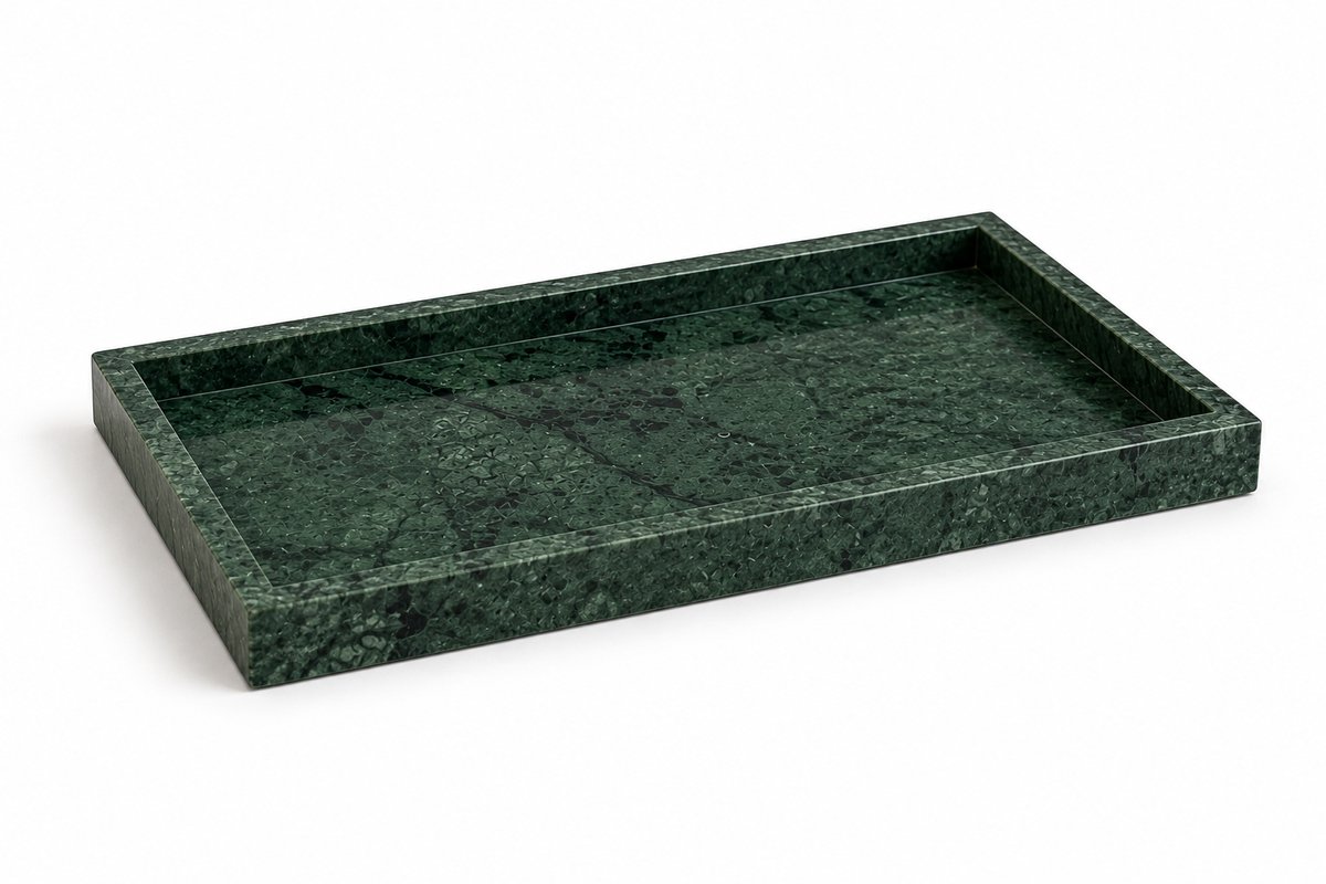 PersisCo Groen Marmeren Dienblad met Opstaande Rand – 30 x 20 cm – Luxe Rechthoekig Natuurstenen Plateau, Premium Parfum Organizer & Badkamer Tray voor Sieraden, Kaarsen & Keukendecoratie