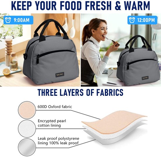 Dailygoods- Lunchtas met riem - Herbruikbare geïsoleerde Koeltas - Waterdichte Koeltas - Dubbele vakken - Groot zakformaat 26x21x14 cm - Koeltasje van Dailygoods — afbeelding 5