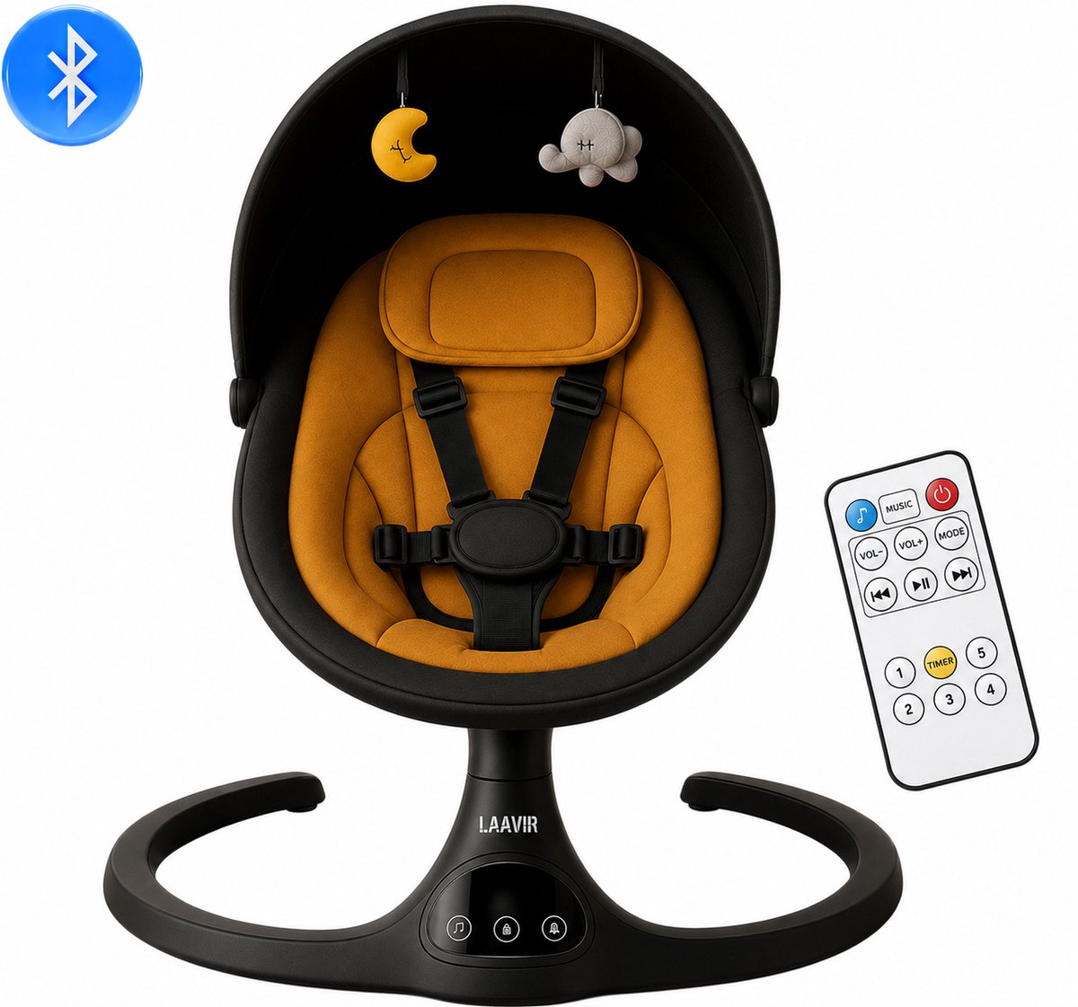 Laavir® Elektrische Baby Wiegschommel – Automatisch Schommelstoeltje met Muziek – Geel/Zwart – 5 Snelheden – Compact & Comfortabel