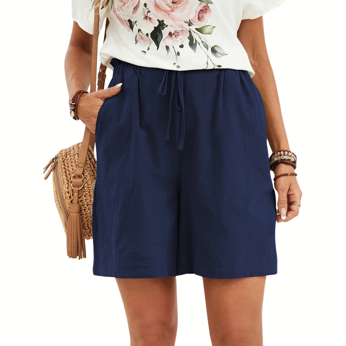 Currero Korte Linnen Broek Dames Zomerbroek Volwassenen Korte Broek Shorts Strandbroek Zomer Ibiza Stijl Blauw