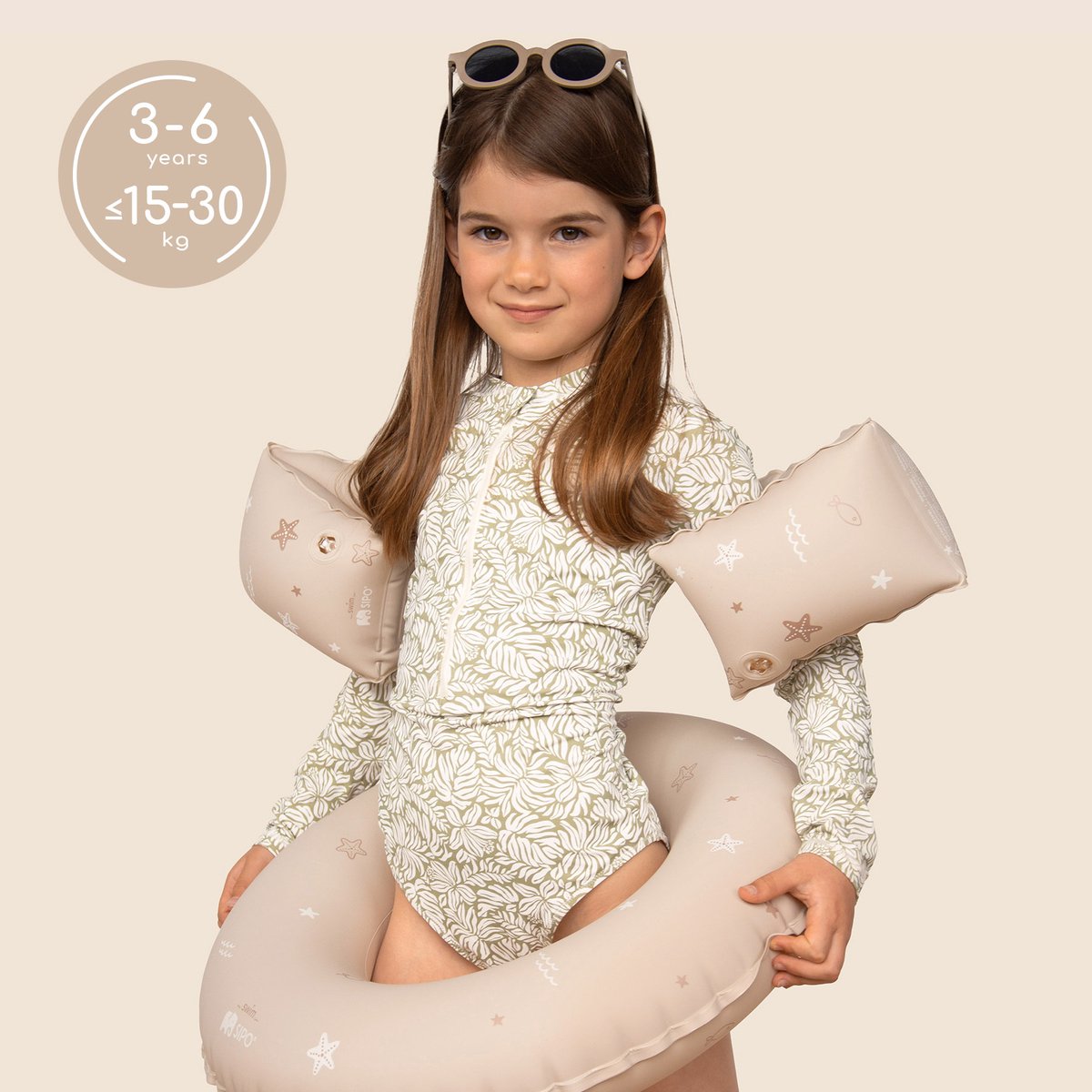 Sipo - Zwemaccessoiresset - Zwembandjes & Zwemband - voor Kinderen 3-6 Jaar - Opblaasbare Zwemvleugels - Zwemring Kind - Zwemhulpmiddel - Geschikt voor 15-30 kg - Zwemaccessoires voor Peuters - PVC - Beige – foto 3