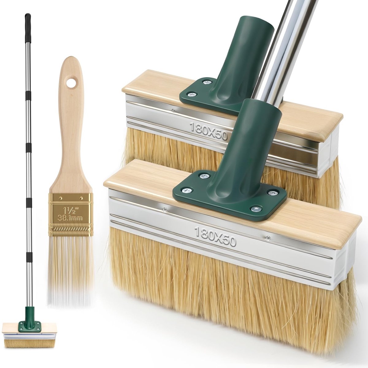 Dailygoods- Vlakkwast met lange steel - Schilderkwasten - Platte kwast - 18 cm breedte - Snelle afwerking - Dikkere borstelharen - Schilderkwast