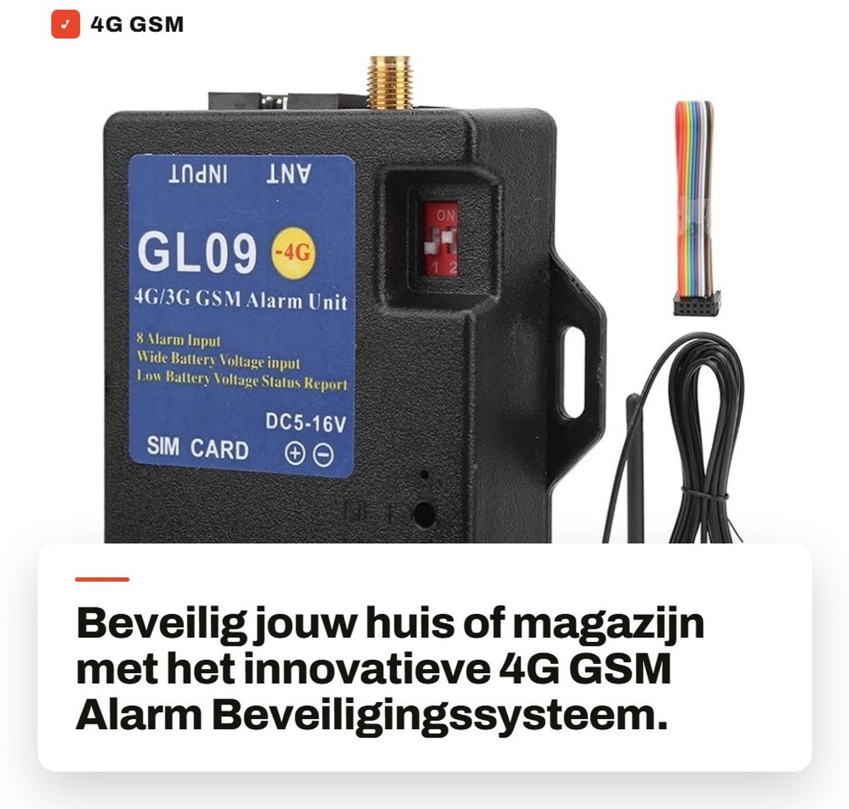 Dailygoods- Alarm Beveiligingssysteem 4G/3G/GSM - 8-Kanaals Input - Laag Verbruik - Thuisbeveiliging - Magazijnbeveiliging - EU-versie
