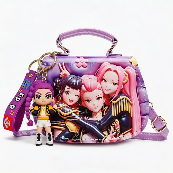 Kraftverdia® K-PopDemon Hunters Crossbodytas—Portemonnee—Rugzak—Gratis sleutelhanger inbegrepen—Leuke cartoon opbergtas—Geschikt voor kinderen—Dames—Hoogte 14 cm