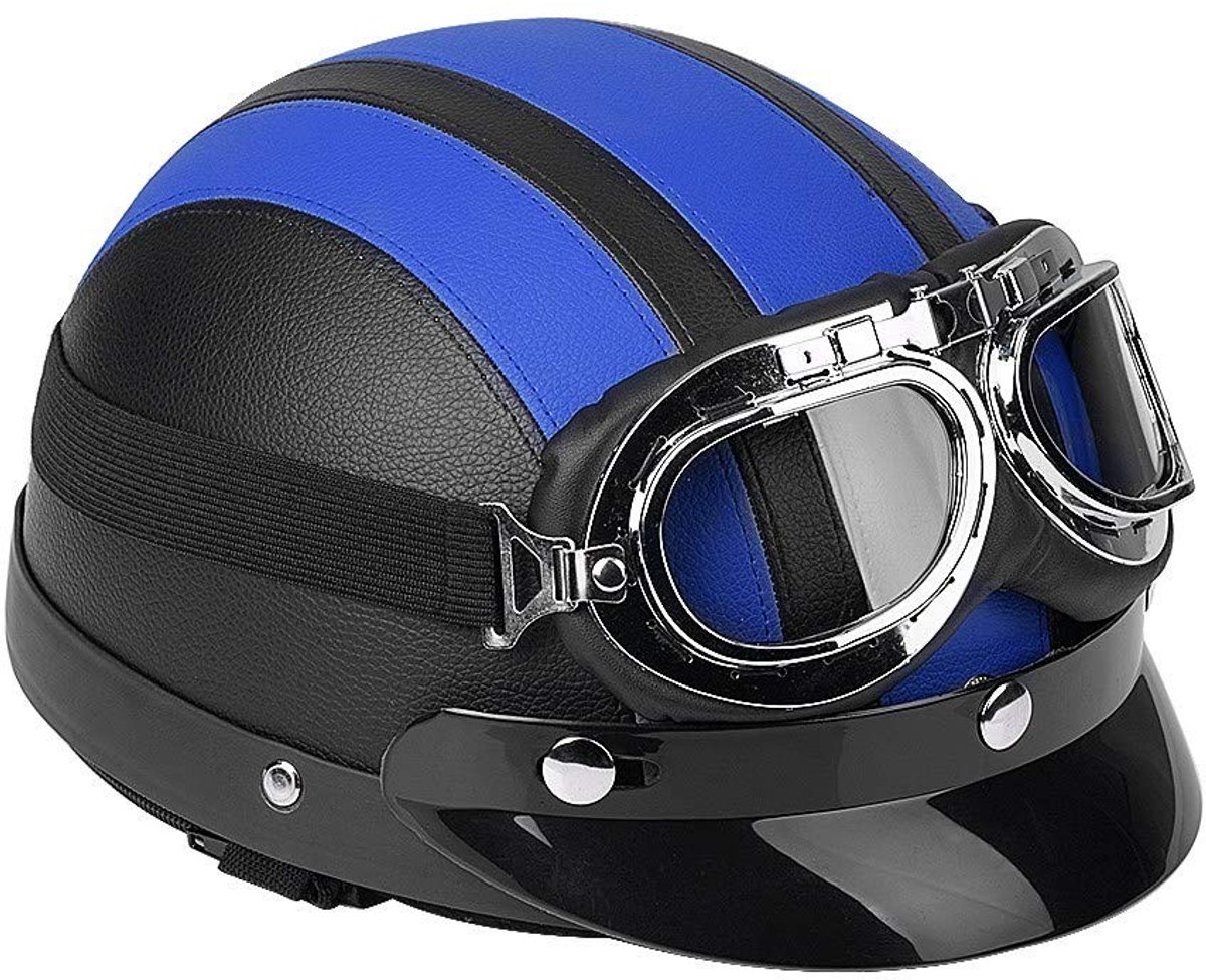Dailygoods- Motorhelm Lichtgewicht - Halve Helm - UV-beschermingsbril - Afneembare Leren Sjaal - Comfortabel - Hoge Dichtheid - Cruiserhelm