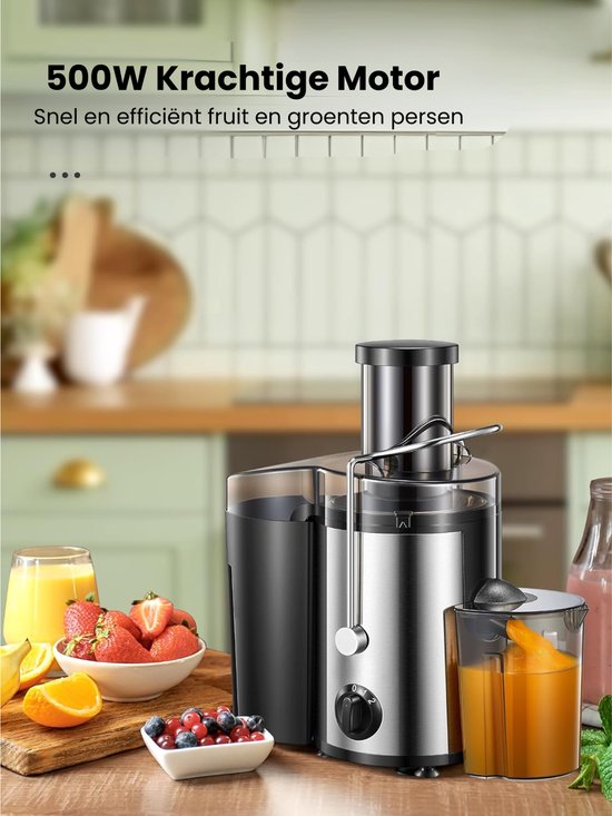 Ploutos® Sapcentrifuge - Professionele Sapcentrifuge - Krachtige Sapmachine voor Groenten en Fruit - Met Grote Vulopening - Zwart en Zilver - 34cm x 20cm x 31cm van Ploutos — afbeelding 3