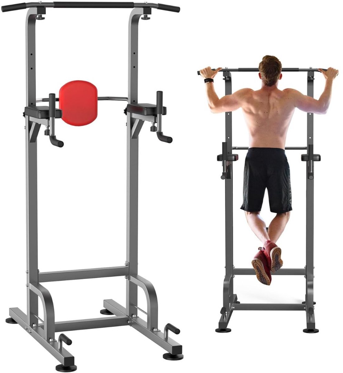 Ploutos® Pull Up Station - Fitness Tower met Optrekstang & Dip Bars - Home Gym Krachtstation - Grijs - 67cm x 86cm x 219cm