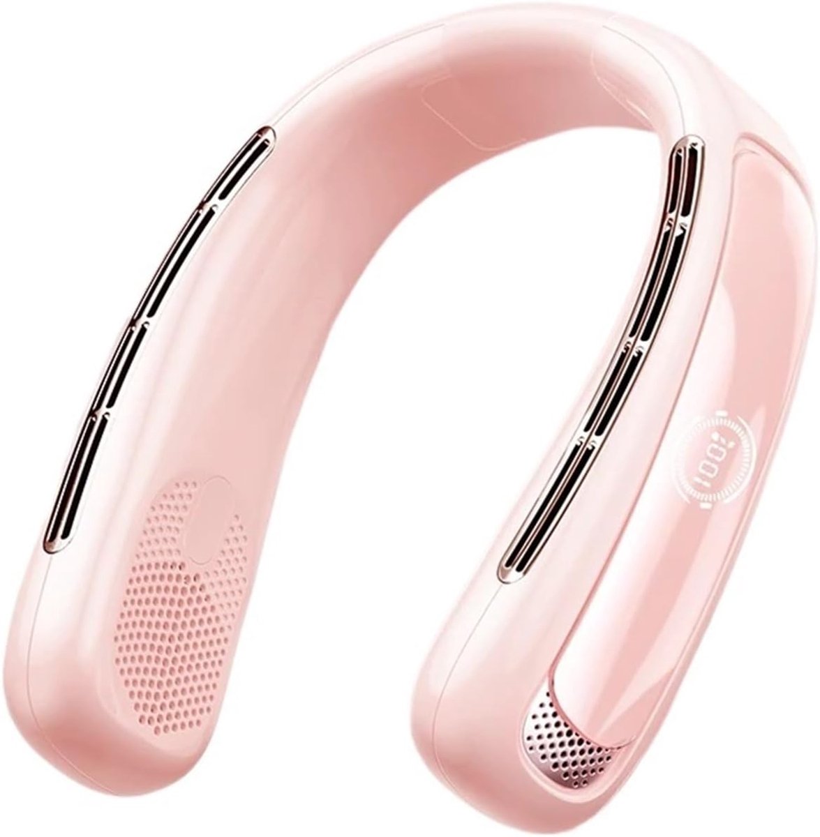 Nekbandventilator, USB-oplaadbaar, slimme digitale display, draagbare, stille ventilator zonder bladen voor buiten (N50 Roze)