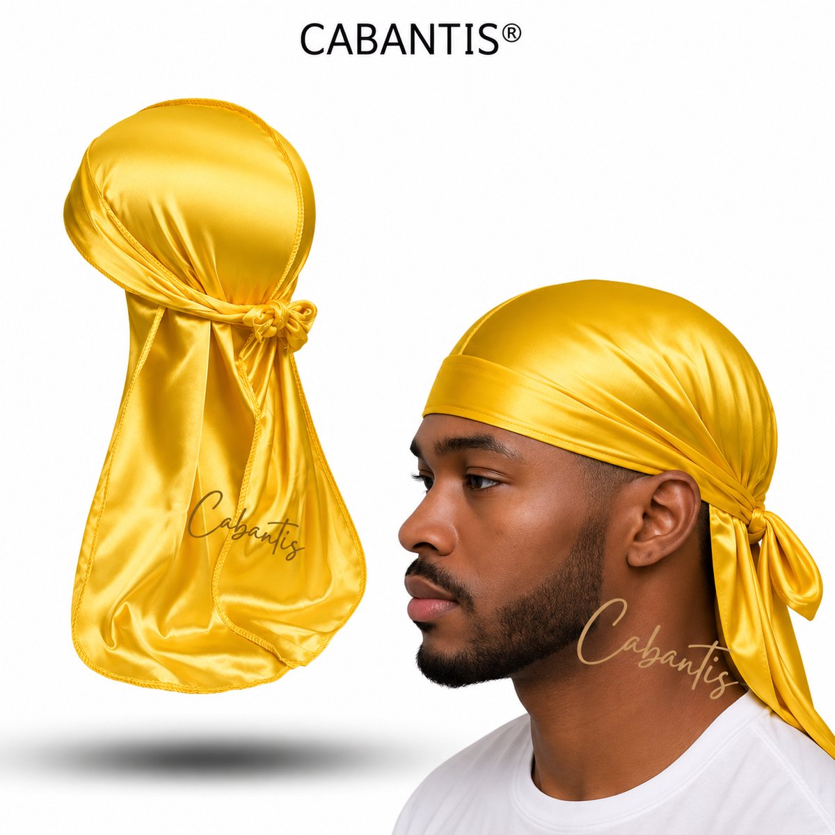 Cabantis® Durag Heren – Satijn Waves Cap – Anti-Haarbreuk – Lange Banden – Ademend – Unisex – Geel