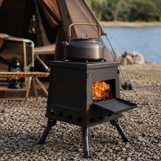 Sello! houtkachel – buiten – opvouwbaar – verwarmen – koken – incl. draagtas – hout – houtskool – carbonstaal – rvs — afbeelding 4