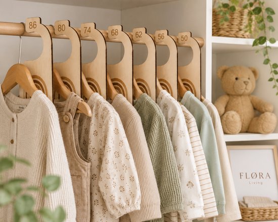 FLØRA Living Kastverdelers Baby - 7 Stuks - Maatverdelers Maat 50 t/m 86 - Houten Organizer met Regenboog - Maathangers — afbeelding 2