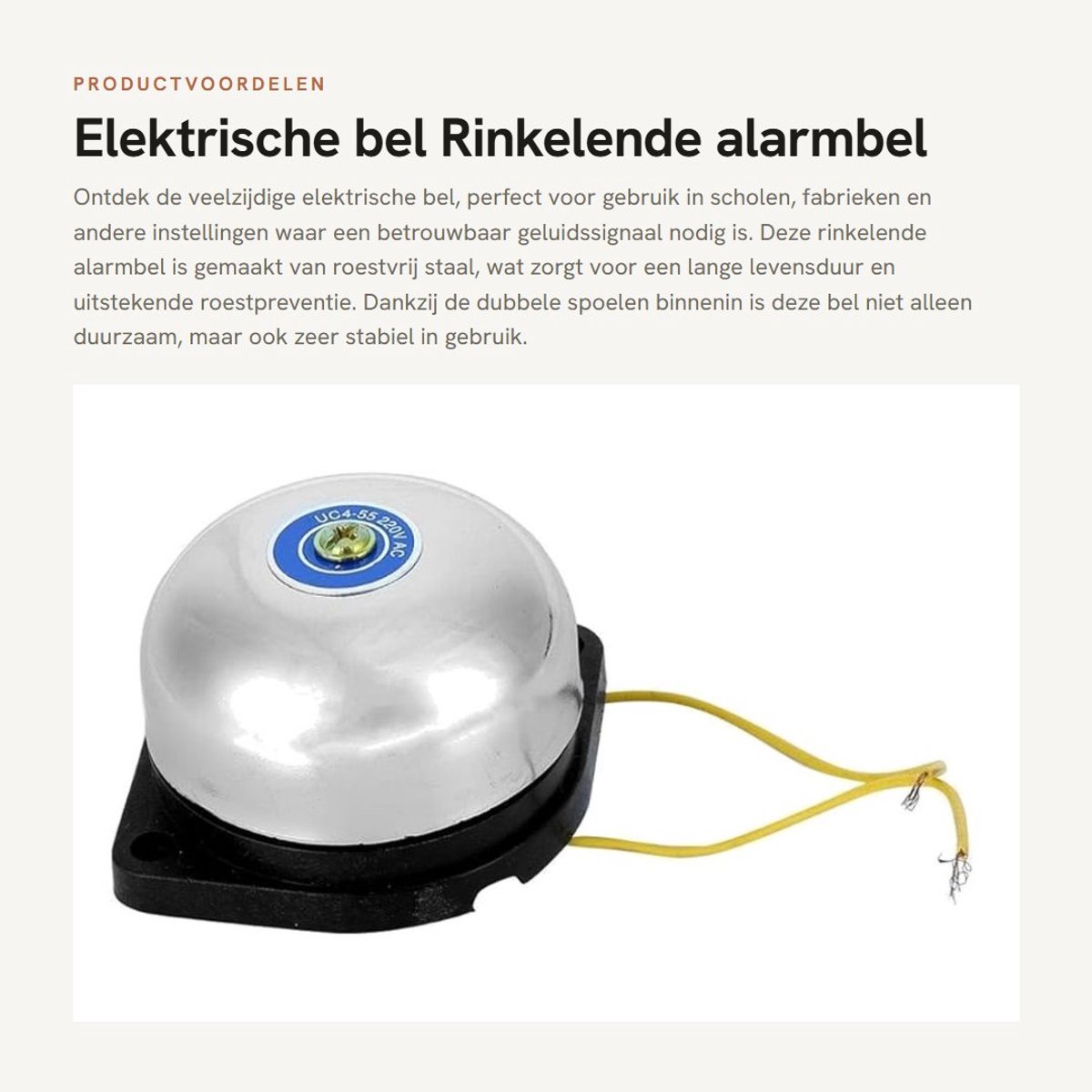 Dailygoods - Elektrische bel - Rinkelende alarmbel - Roestvrij staal - Multifunctionele bel - Geschikt voor fabrieken en scholen - 220V 10A