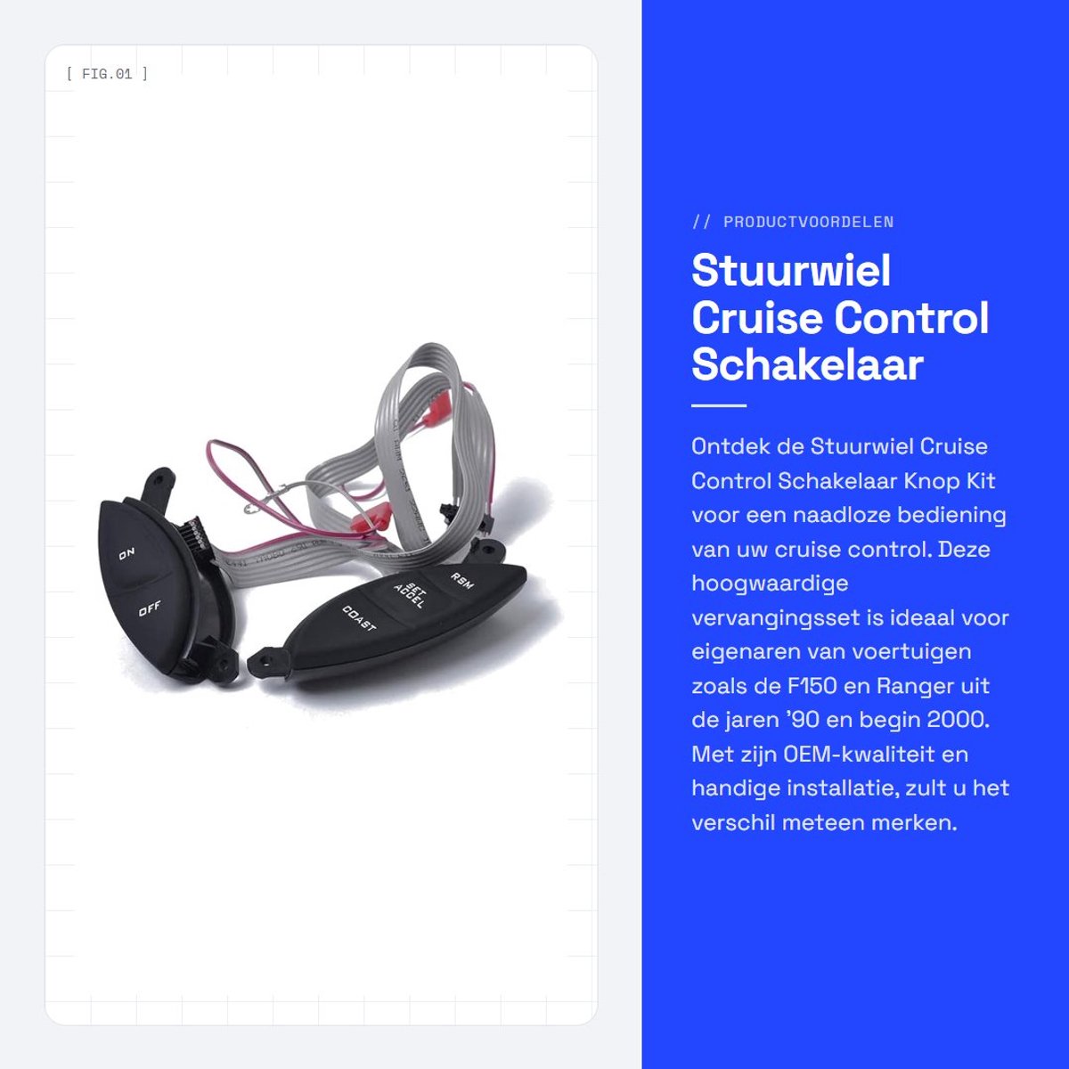 Dailygoods - Stuurwiel Cruise Control Schakelaar - Vervangingsset - Sportief - Geschikt voor F150 en Ranger - OEM-kwaliteit - Perfecte pasvorm