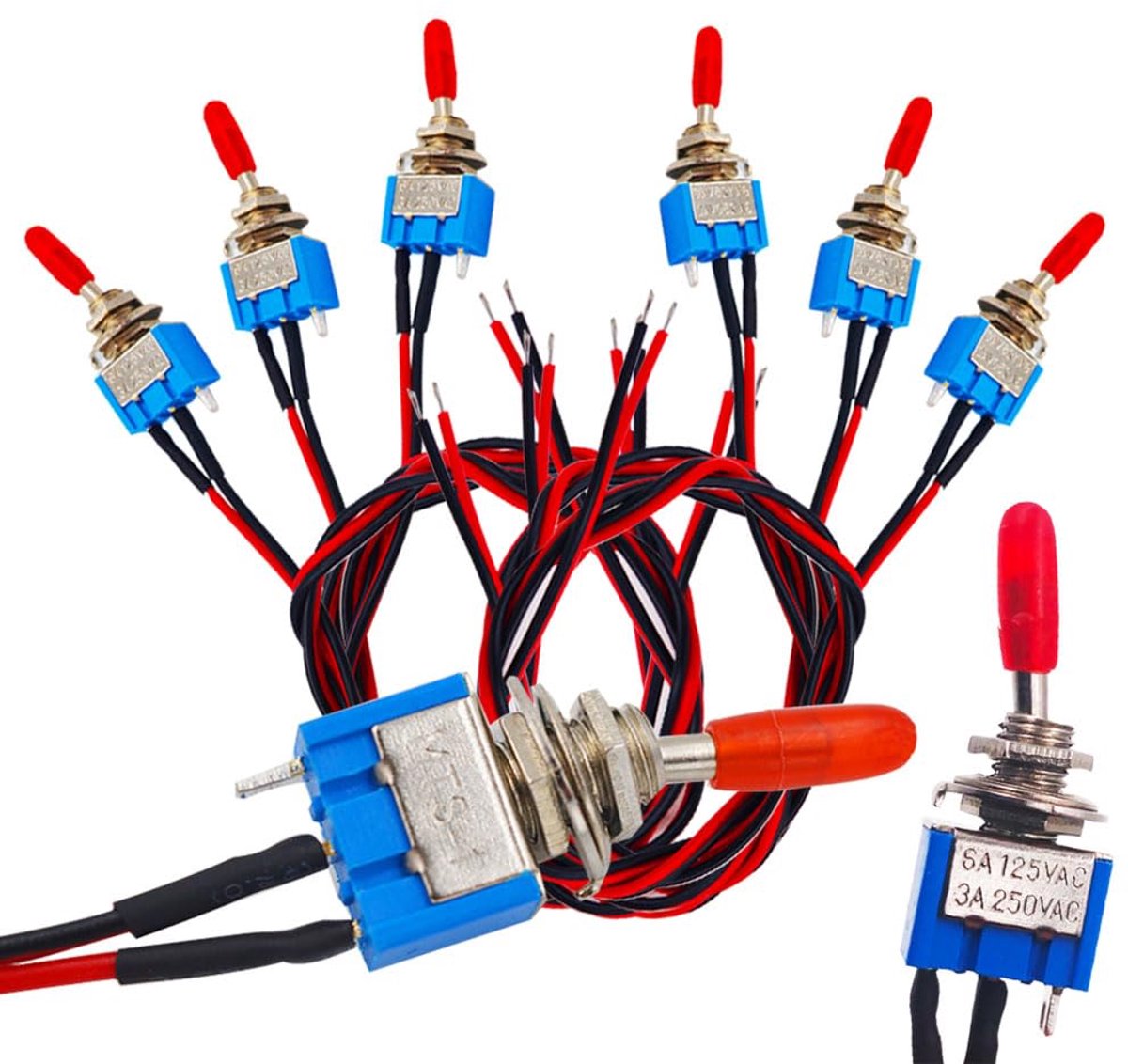 Senvenelec Mini-tuimelschakelaar voor de auto, met voorbedrade, 2-standen, 3-pins schakelaar, spst 3 V, 5 V, 12 V, 220 - ShopVlot