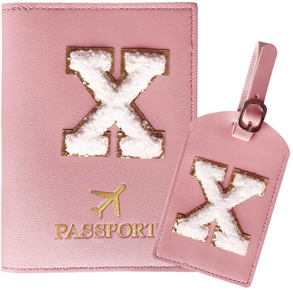 ZVRSUA Paspoorthoes en bagagelabelset met letterpatch, van duurzaam PU-leer, gepersonaliseerde reisbagage-accessoires - ShopVlot